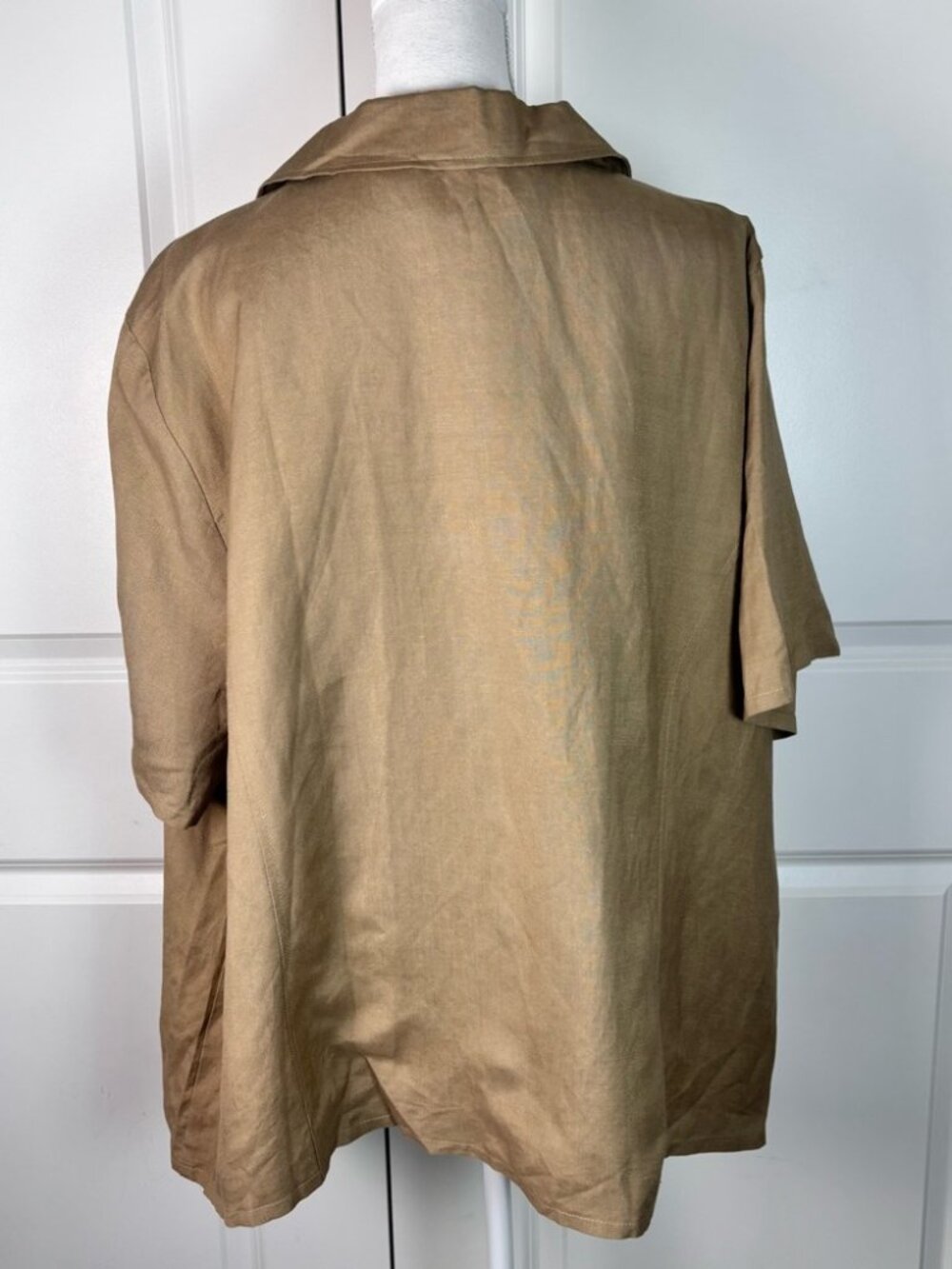 Maggie Barnes 3X Tan Linen Blend Blazer Short Sleeve Leopard Print Lining - Picture 4 of 8